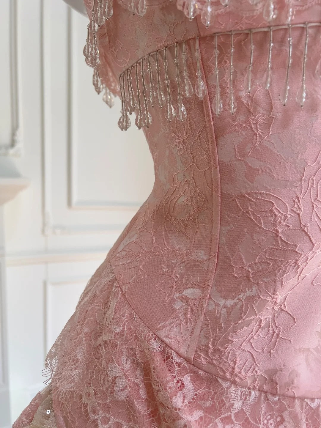 Dreamy Spaghetti Straps Pink Homecoming Dress Lace Sequins Ruffles Birthday Dress GG5924