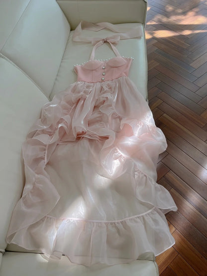 Glam Ruffles Pink Homecoming Dress Crystals Beads A-Line Birthday Dress GG5927