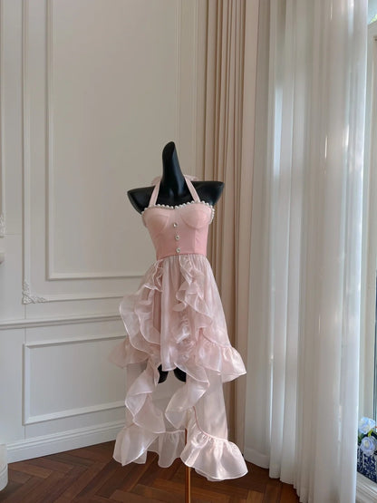 Glam Ruffles Pink Homecoming Dress Crystals Beads A-Line Birthday Dress GG5927