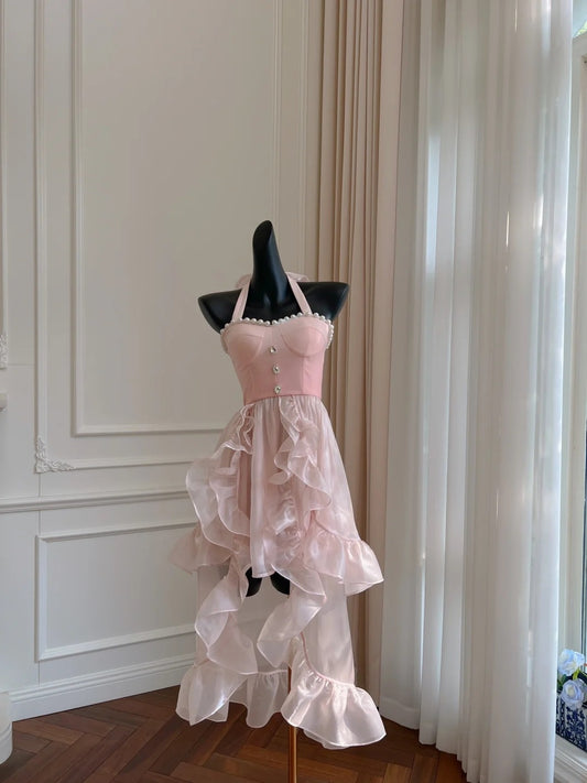 Glam Ruffles Pink Homecoming Dress Crystals Beads A-Line Birthday Dress GG5927