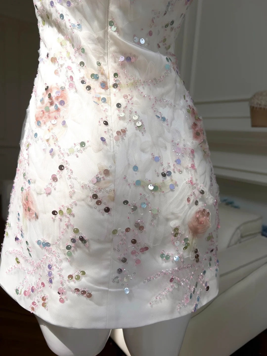 Sweet Spaghetti Straps Floral Homecoming Dress Sequins Sheath Birthday Dress GG5928