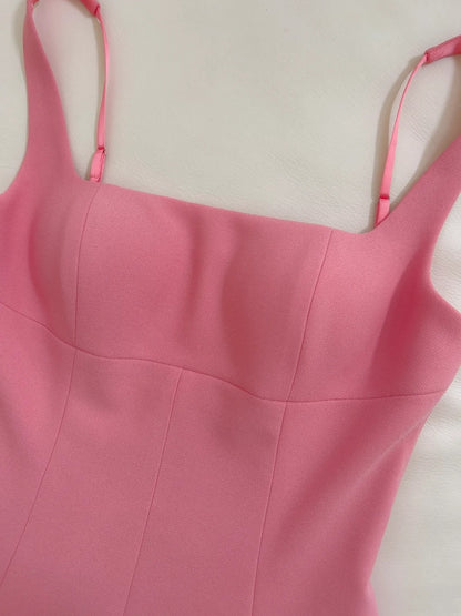 Sleek Square Neck Pink Prom Dress A-Line Evening Dress GG5930
