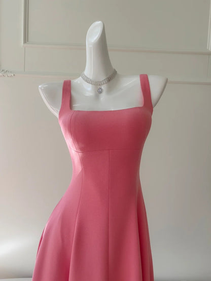 Sleek Square Neck Pink Prom Dress A-Line Evening Dress GG5930