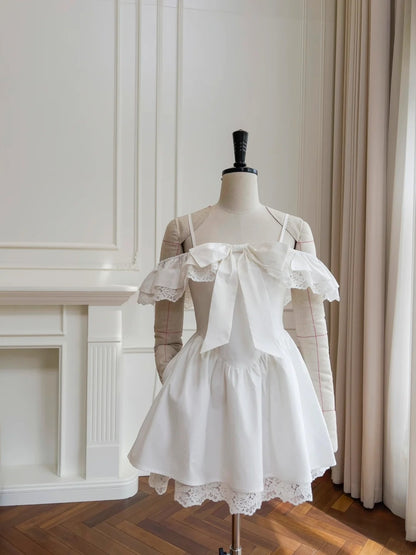 Chic Off-the-Shoulder White Homecoming Dress Bow Ruffles A-Line Birthday Dress GG5933