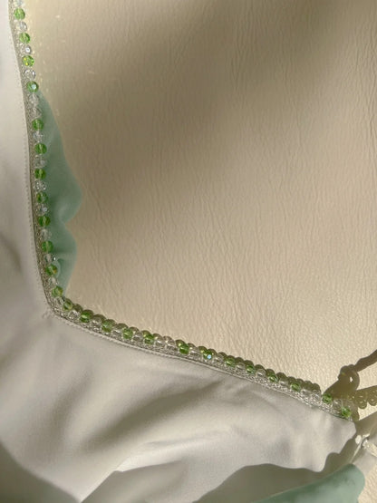 Luxury Spaghetti Straps Green Prom Dress Sequins Ruffles Mermaid Evening Dress GG5935