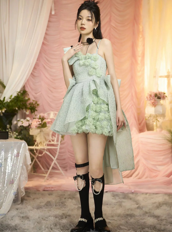 Romantic Green Homecoming Dress Ruffles Appliques A-Line Birthday Dress GG5936