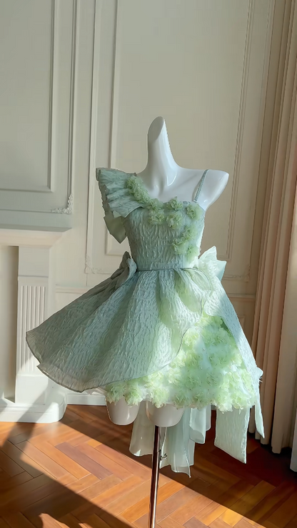 Romantic Green Homecoming Dress Ruffles Appliques A-Line Birthday Dress GG5936