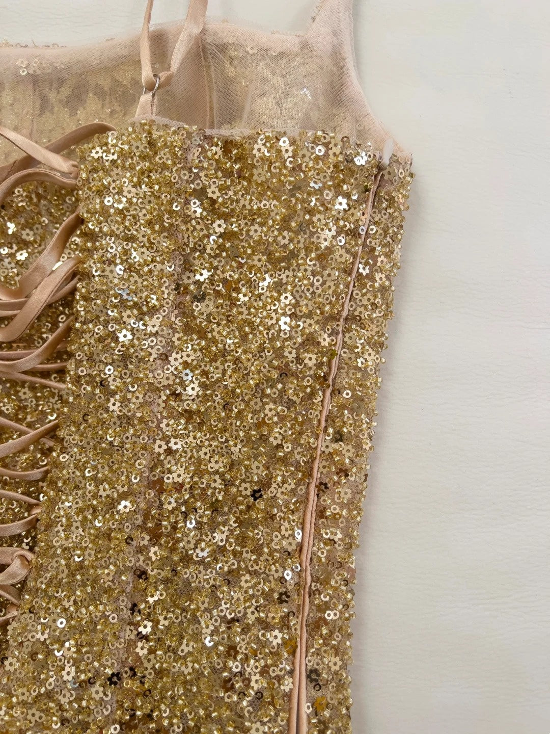 Luxurious Spaghetti Straps Gold Homecoming Dress Sequins Tassel A-Line Birthday Dress GG5938