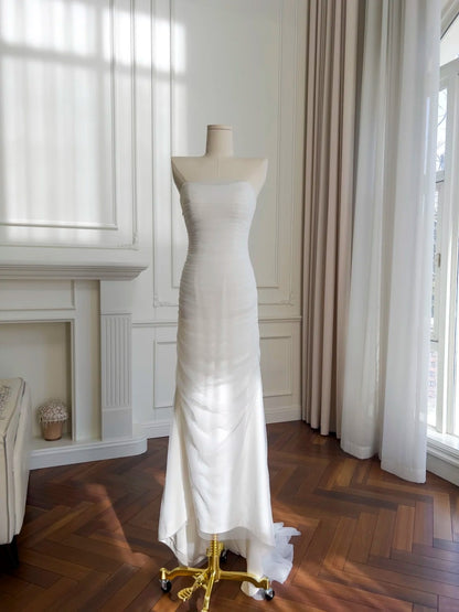 Simple Mermaid Long Wedding Dress, Pleated Tulle Bridal Dress GG5939