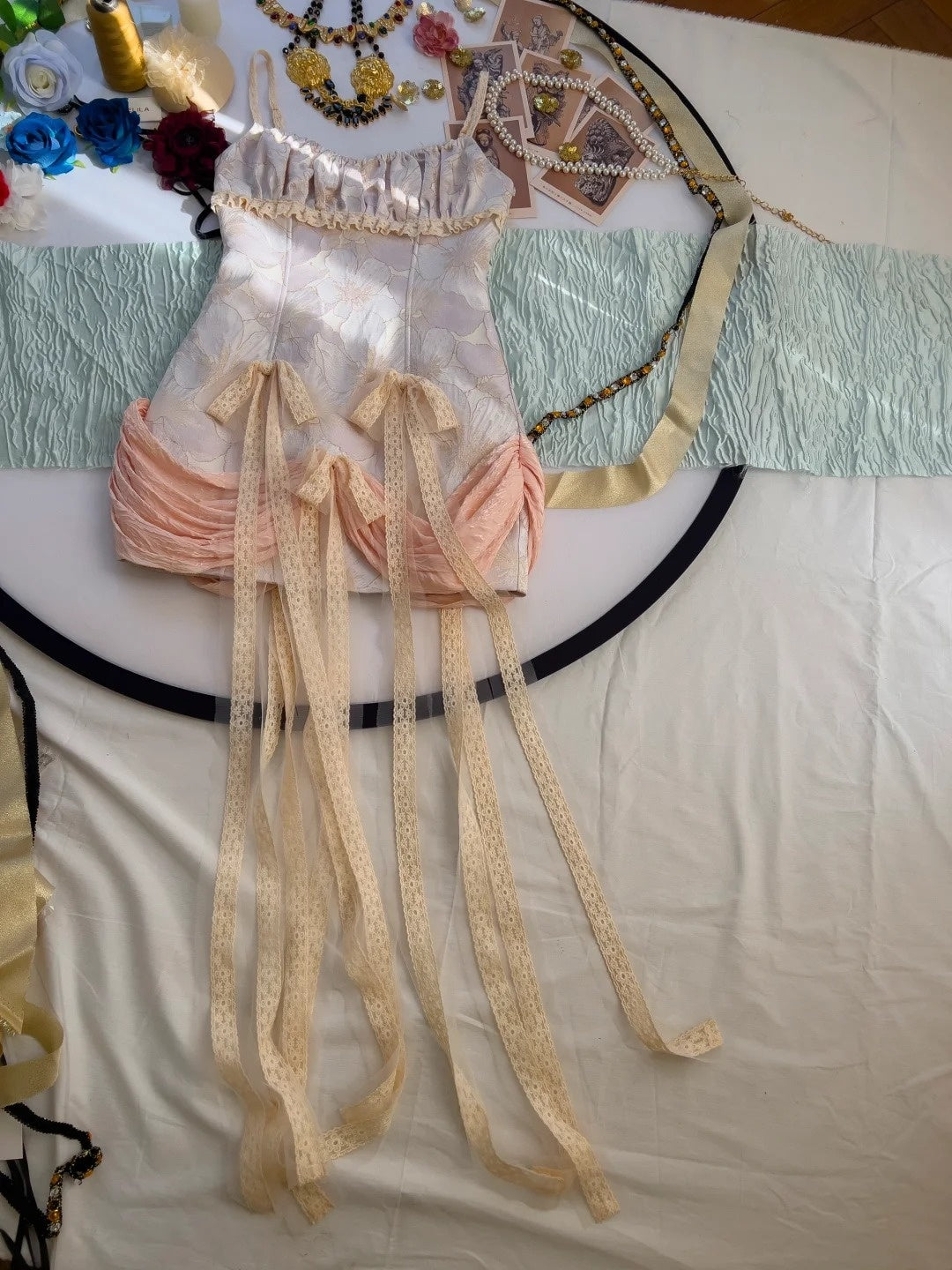 Adorable Spaghetti Straps Floral Homecoming Dress Bows Ruffles Sheath Birthday Dress GG5940