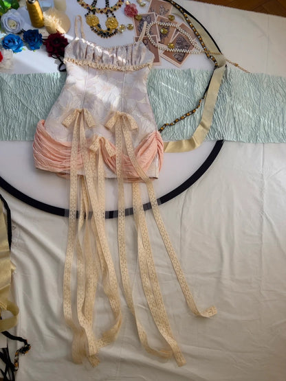 Adorable Spaghetti Straps Floral Homecoming Dress Bows Ruffles Sheath Birthday Dress GG5940