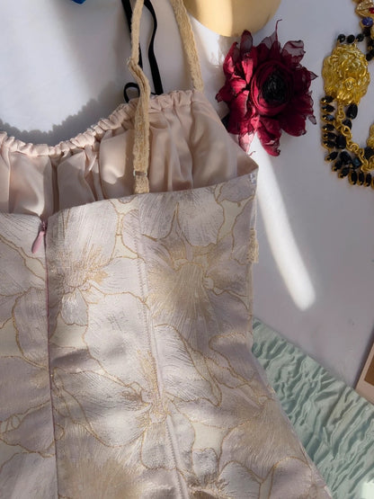 Adorable Spaghetti Straps Floral Homecoming Dress Bows Ruffles Sheath Birthday Dress GG5940