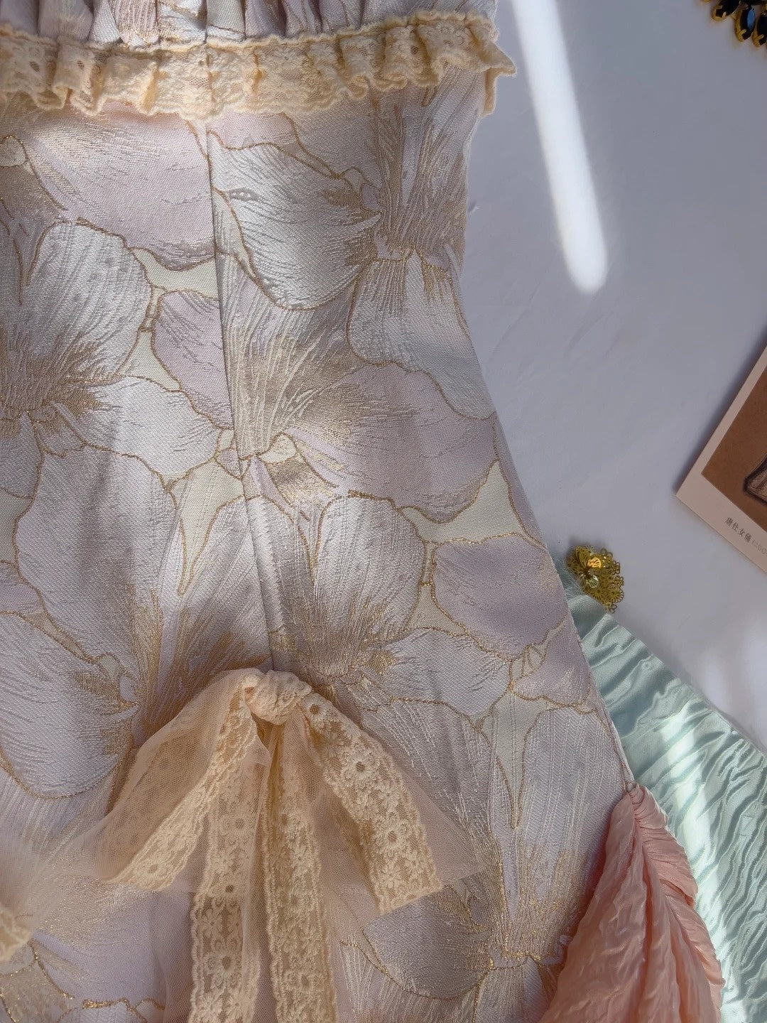 Adorable Spaghetti Straps Floral Homecoming Dress Bows Ruffles Sheath Birthday Dress GG5940