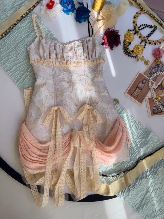 Adorable Spaghetti Straps Floral Homecoming Dress Bows Ruffles Sheath Birthday Dress GG5940