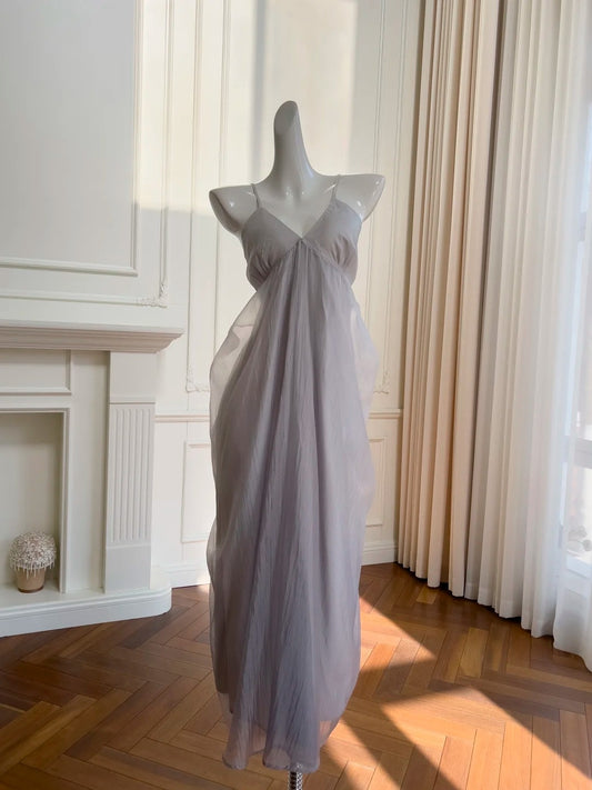 Simple Spaghetti Straps Purple Prom Dress Tulle Sheath Evening Dress GG5943