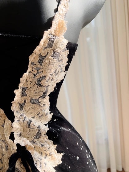 Romantic Spaghetti Straps Black Homecoming Dress Sequins Lace Mermaid Birthday Dress GG5949
