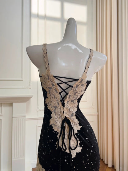 Romantic Spaghetti Straps Black Homecoming Dress Sequins Lace Mermaid Birthday Dress GG5949