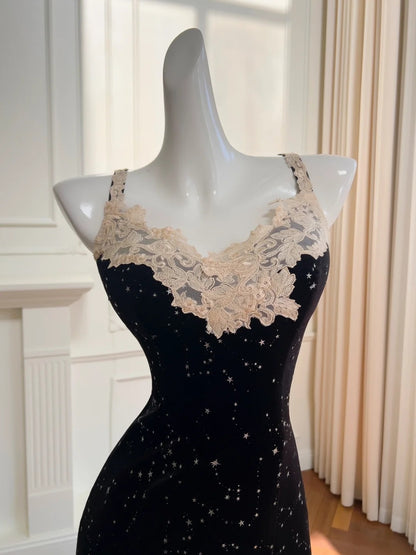 Romantic Spaghetti Straps Black Homecoming Dress Sequins Lace Mermaid Birthday Dress GG5949