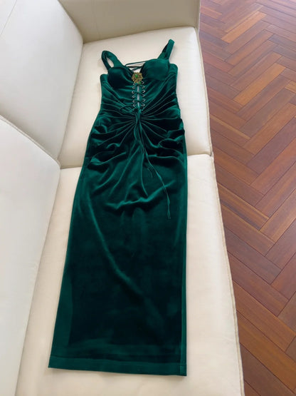Modern Sweetheart Dark Green Prom Dress Velvet Sheath Evening Dress GG5950