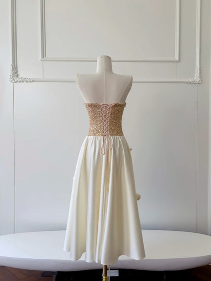 Glittering Spaghetti Straps Prom Dress Sequins Appliques A-Line Evening Dress GG5951