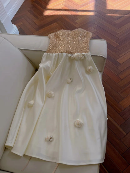 Glittering Spaghetti Straps Prom Dress Sequins Appliques A-Line Evening Dress GG5951