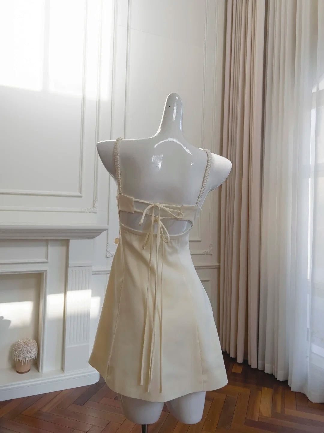 Elegant Ivory Homecoming Dress Floral Spaghetti Straps A-Line Birthday Dress GG5953