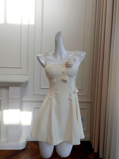 Elegant Ivory Homecoming Dress Floral Spaghetti Straps A-Line Birthday Dress GG5953