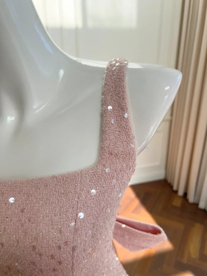 Sweet Pink Homecoming Dress Sequins Bow A-Line Birthday Dress GG5954
