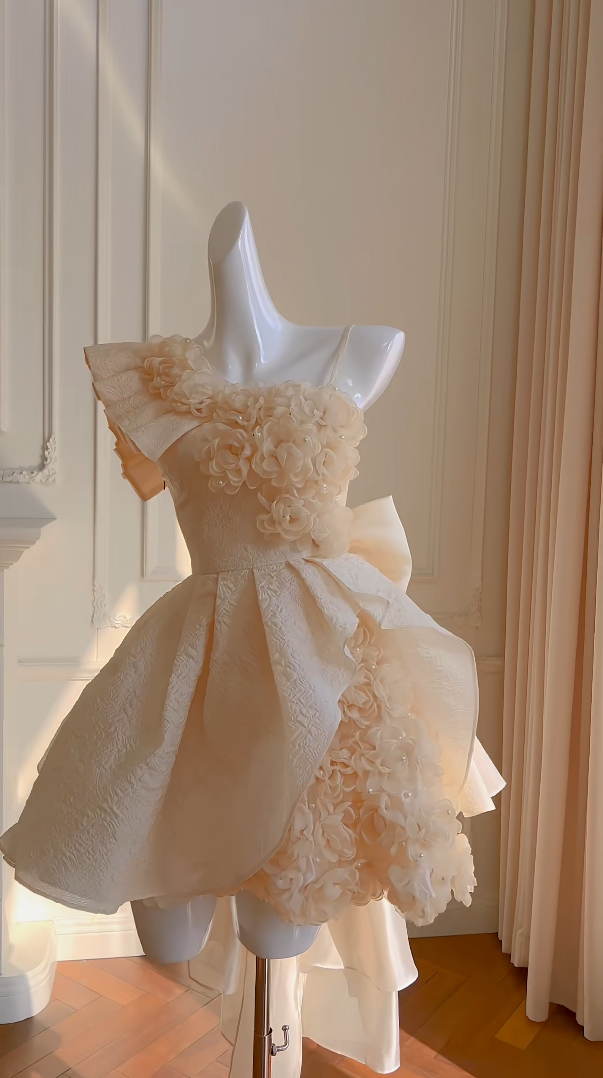 Romantic Apricot Homecoming Dress Appliques Beads A-Line Birthday Dress GG5962