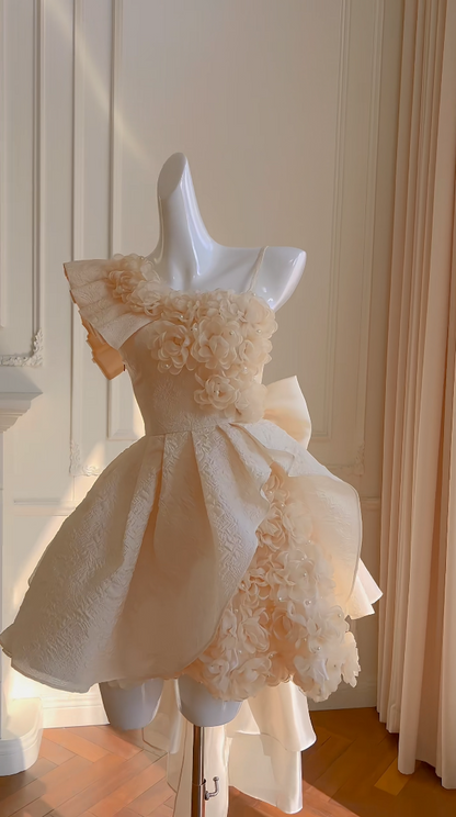 Romantic Apricot Homecoming Dress Appliques Beads A-Line Birthday Dress GG5962