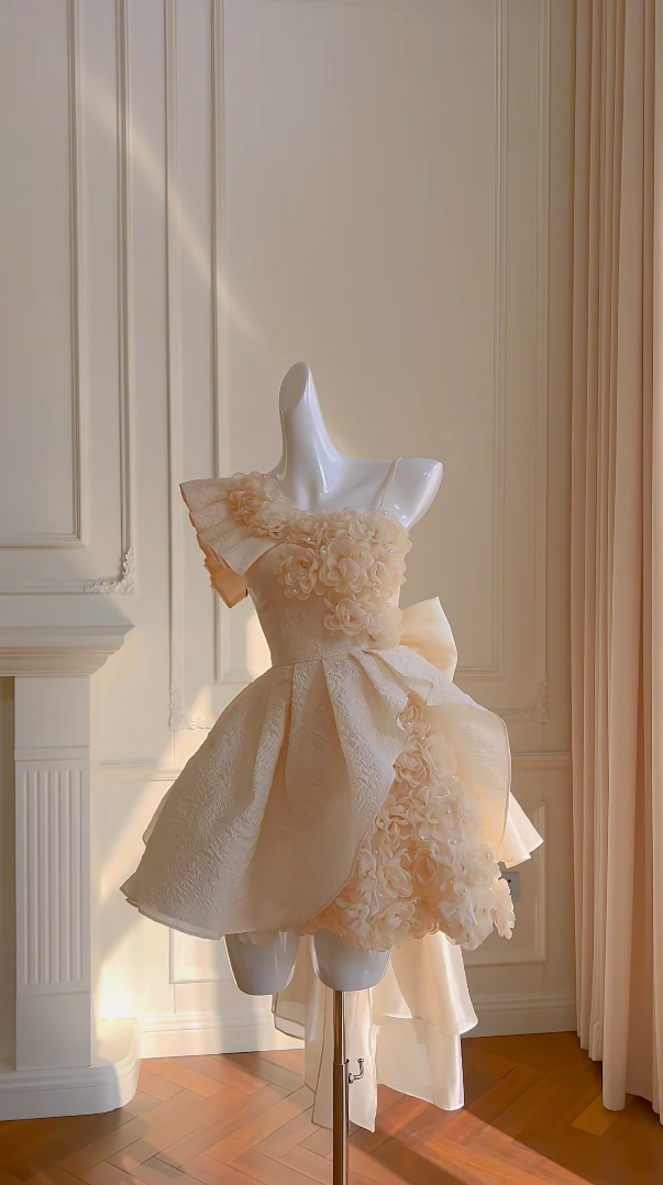 Romantic Apricot Homecoming Dress Appliques Beads A-Line Birthday Dress GG5962
