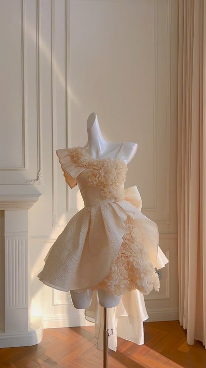 Romantic Apricot Homecoming Dress Appliques Beads A-Line Birthday Dress GG5962