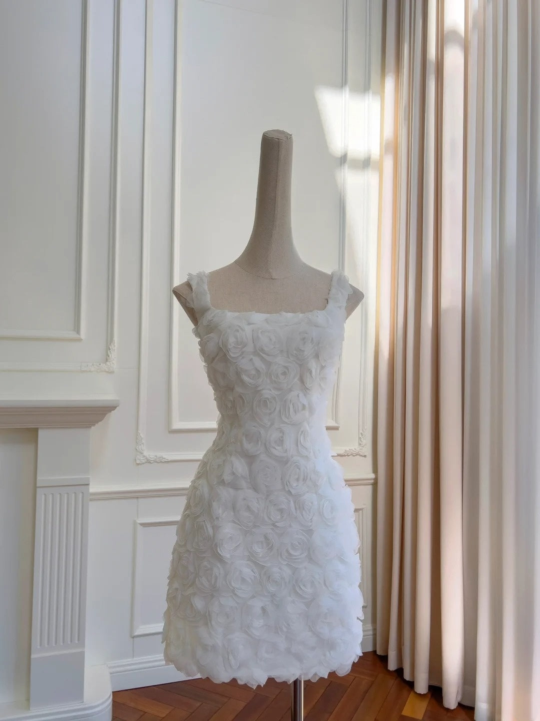 Trendy White Homecoming Dress 3D Floral Sheath Birthday Dress GG5964