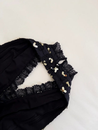 Playful Halter Neck Black Prom Dress Sequins Jaquard A-Line Evening Dress GG5965