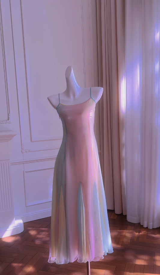 Flowy Spaghetti Straps Prom Dress Rainbow A-Line Evening Dress GG5966