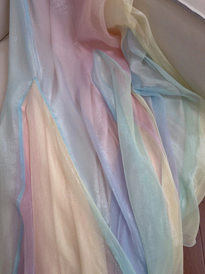 Flowy Spaghetti Straps Prom Dress Rainbow A-Line Evening Dress GG5966