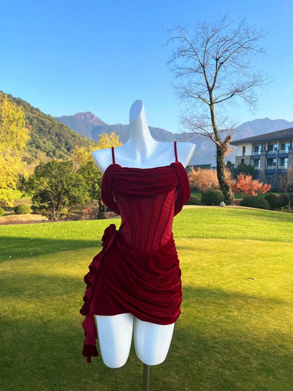 Sexy Red Homecoming Dress Off-the-Shoulder Ruched Sheath Birthday Dress GG5968