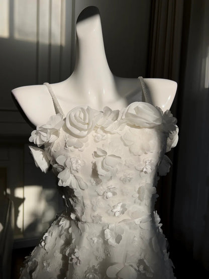 Graceful White Homecoming Dress Spaghetti Straps Appliques A-Line Birthday Dress GG5969