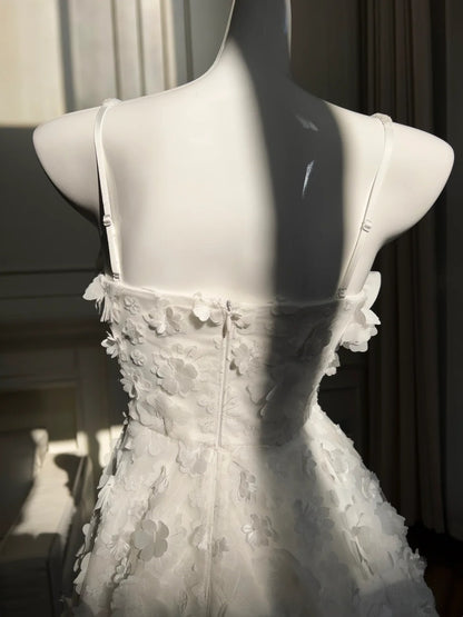 Graceful White Homecoming Dress Spaghetti Straps Appliques A-Line Birthday Dress GG5969