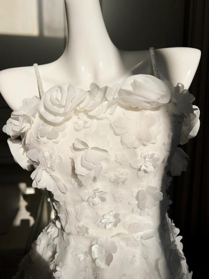 Graceful White Homecoming Dress Spaghetti Straps Appliques A-Line Birthday Dress GG5969