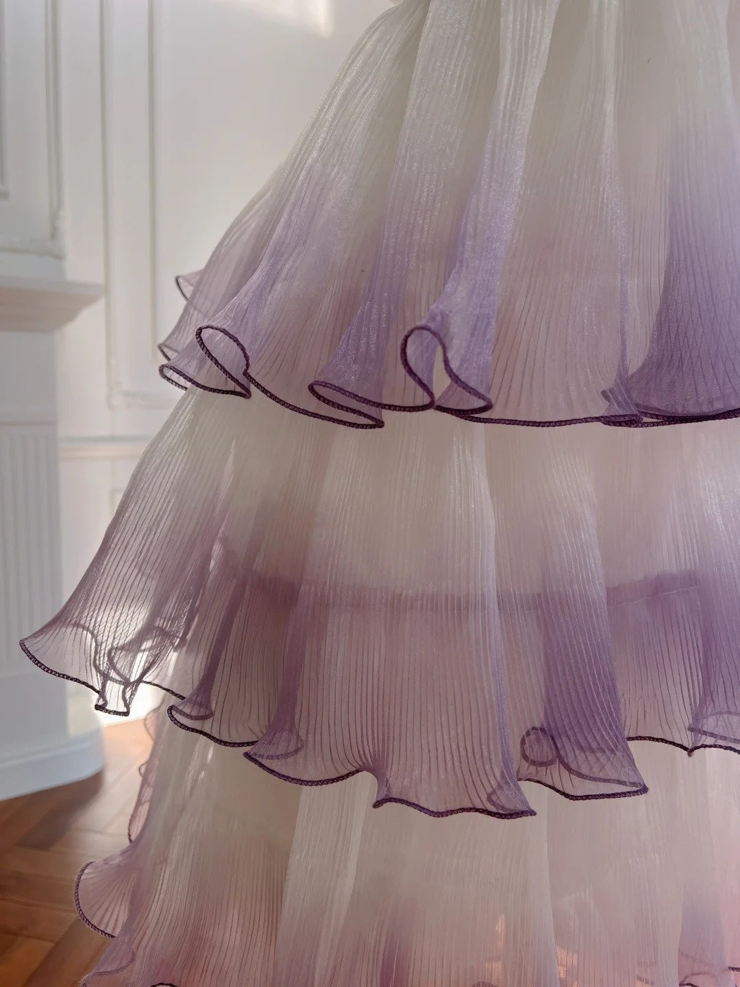 Unique Tiered Gradient Purple Homecoming Dress Strapless Pleated A-Line Birthday Dress GG5972