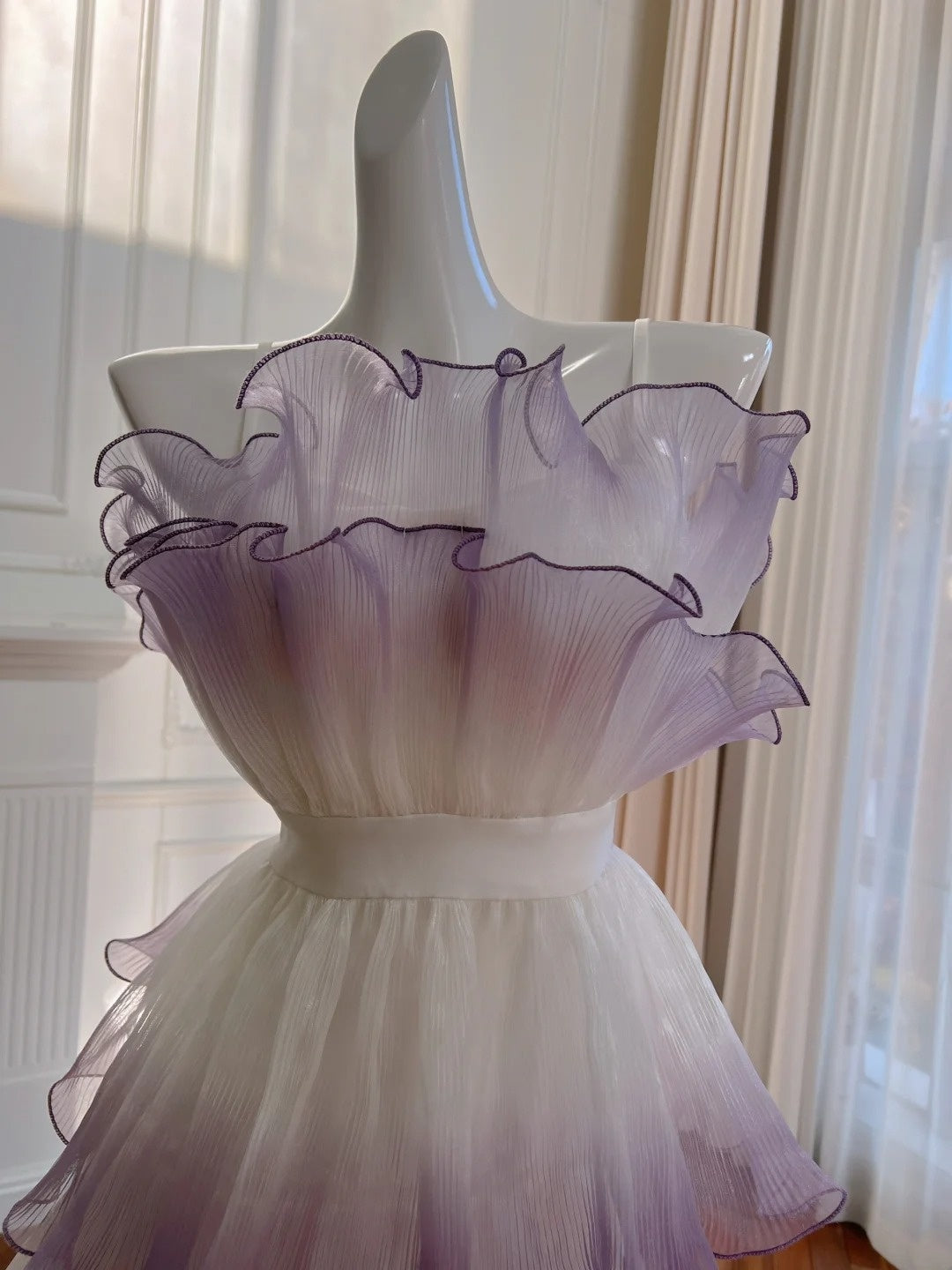 Unique Tiered Gradient Purple Homecoming Dress Strapless Pleated A-Line Birthday Dress GG5972