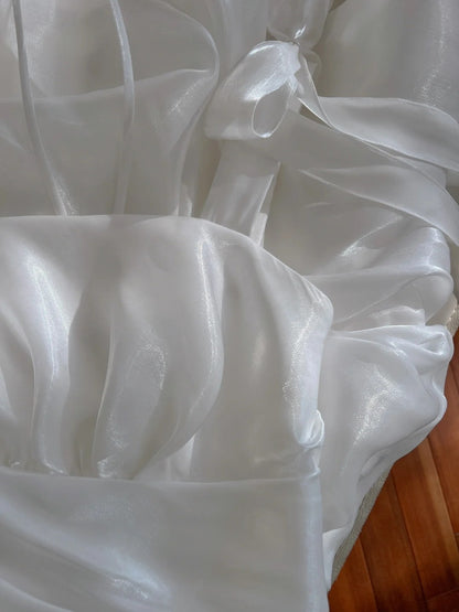 Chic Spaghetti Straps White Homecoming Dress Satin Birthday Dress GG5974