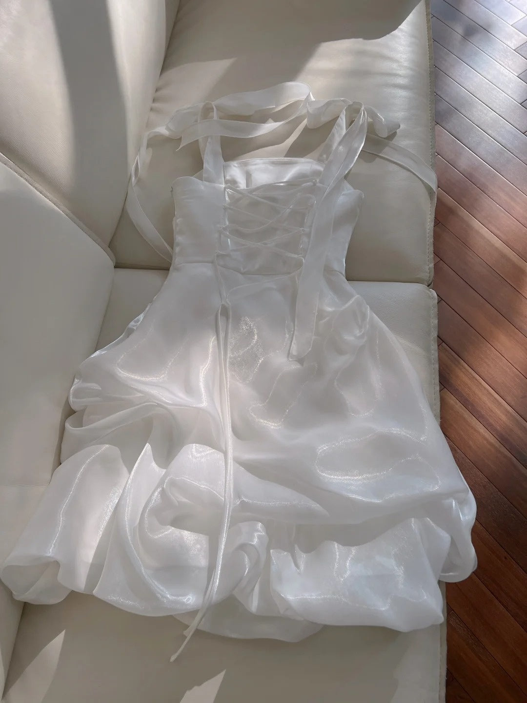 Chic Spaghetti Straps White Homecoming Dress Satin Birthday Dress GG5974