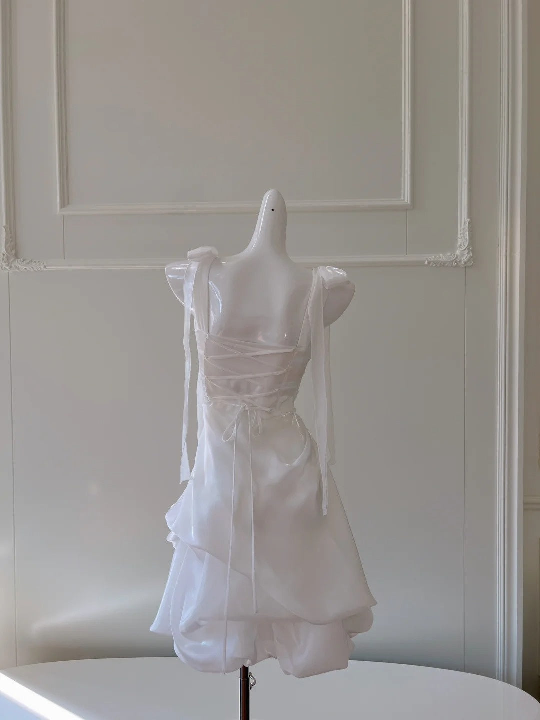 Chic Spaghetti Straps White Homecoming Dress Satin Birthday Dress GG5974