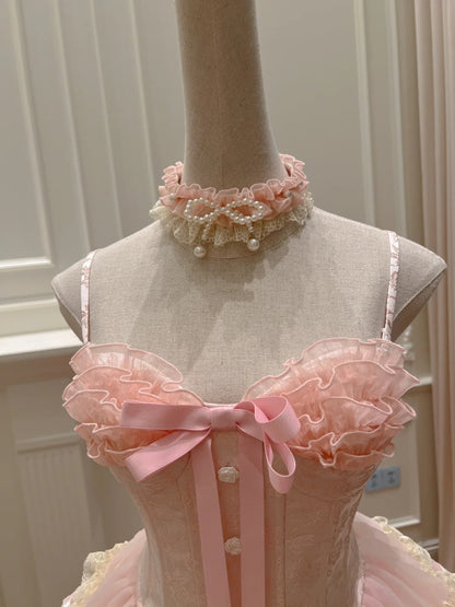 Sweet Spaghetti Straps Ruffles Pink Homecoming Dress Lace Tiered A-Line Birthday Dress GG5979