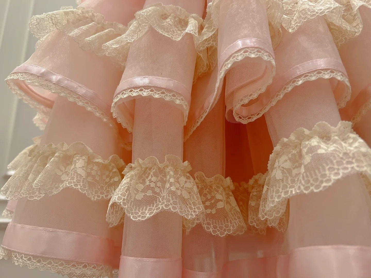 Sweet Spaghetti Straps Ruffles Pink Homecoming Dress Lace Tiered A-Line Birthday Dress GG5979
