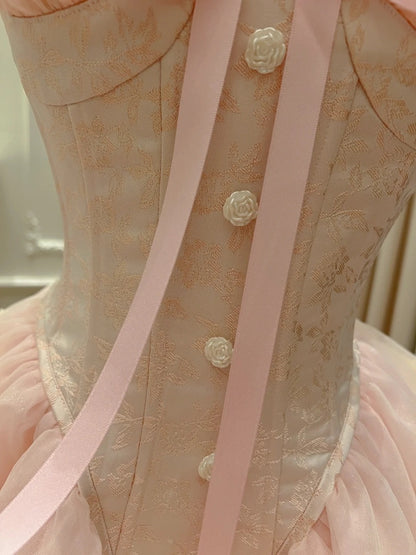 Sweet Spaghetti Straps Ruffles Pink Homecoming Dress Lace Tiered A-Line Birthday Dress GG5979