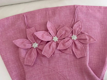 Modern Spaghetti Straps Pink Homecoming Dress Beaded Flowers A-Line Birthday Dress GG5981