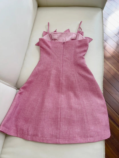 Modern Spaghetti Straps Pink Homecoming Dress Beaded Flowers A-Line Birthday Dress GG5981